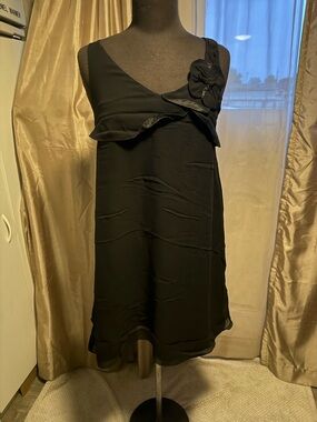 One-Shoulder Black Dress with Floral Accent